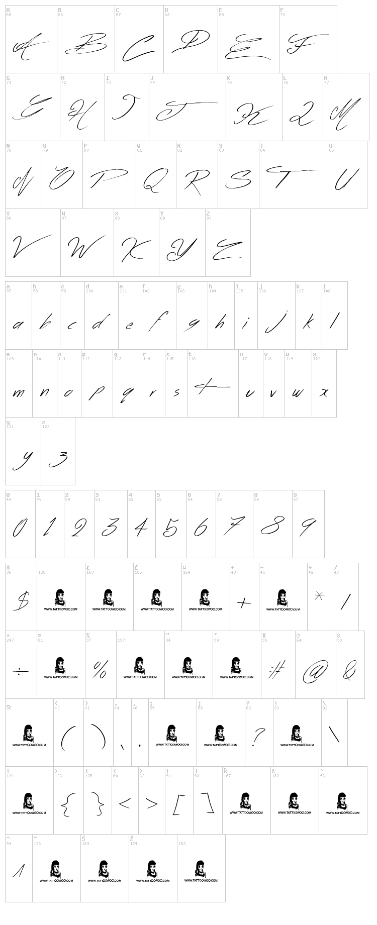 Across the Road font map